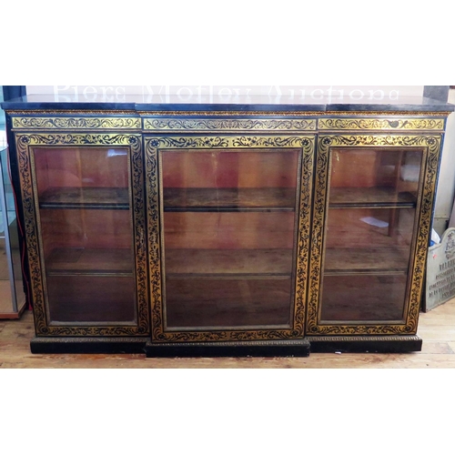 547 - A 19th Century Ebony and Brass Inlaid Glazed Breakfront Display Cabinet, 177(w)x110.5(h)x41(d)cm