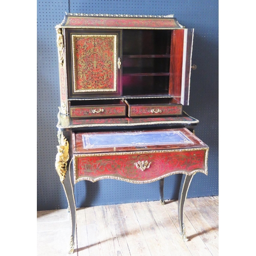 548 - A 19th Century French Boulle Bonheur du Jour with cabriole legs mounted with gilt angels to the shou... 