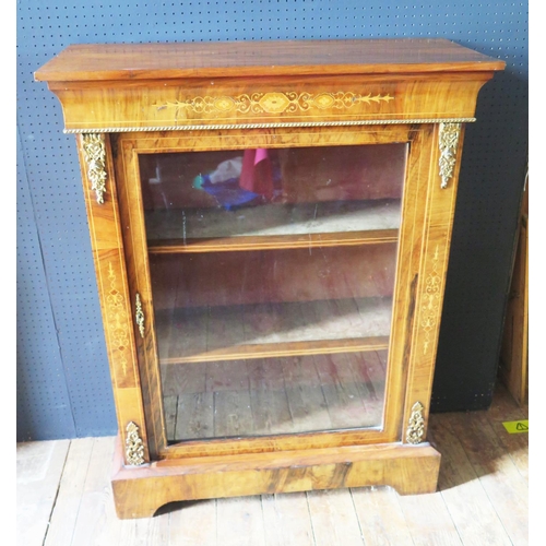 552 - A Victorian Walnut and Marquetry Inlaid Glazed Display Cabinet, 83.5(w)x107.5(h)x34.5(d)cm