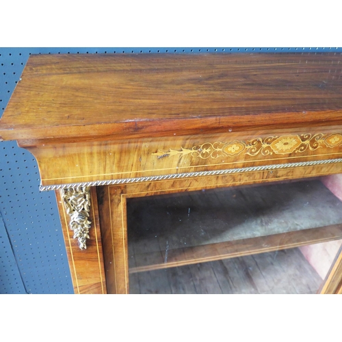 552 - A Victorian Walnut and Marquetry Inlaid Glazed Display Cabinet, 83.5(w)x107.5(h)x34.5(d)cm