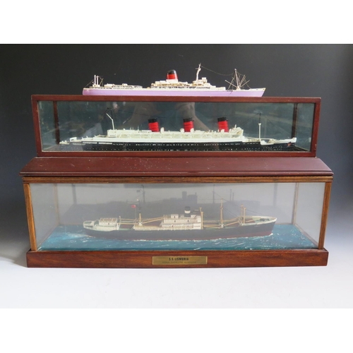 62 - S.S. LISMORNIA Donaldson Line _ Ship's model in a glazed case (63cm long) and one other in case (62.... 