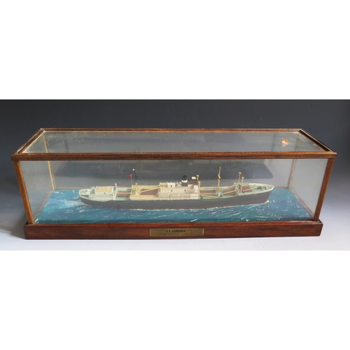 62 - S.S. LISMORNIA Donaldson Line _ Ship's model in a glazed case (63cm long) and one other in case (62.... 