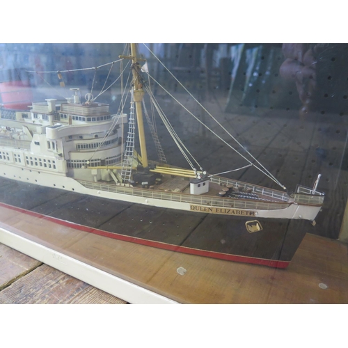 66 - R.M.S. QUEEN ELIZABETH _ CUNARD LINE _ Ship's Model built by F.J. Walker of Barr Common 1951, 25ft t... 