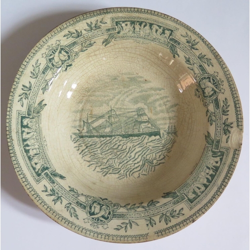 79 - A Victorian Plate decorated with an unidentified three masted steam ship, base stamped MADE IN BRITA... 