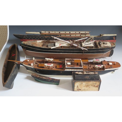 65 - A Collection of Old Wooden Ship's Models, largest 89cm