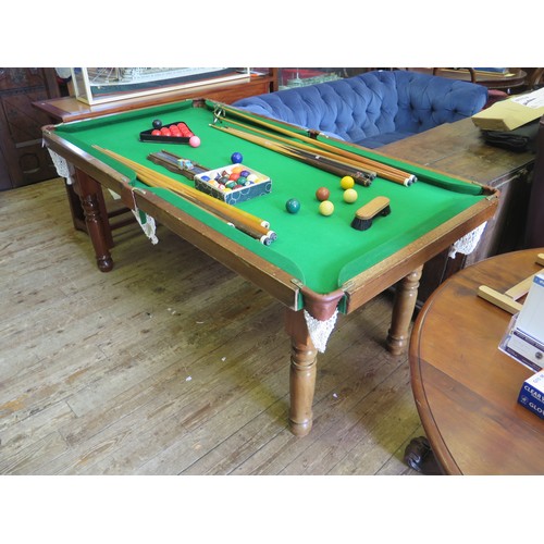 554 - Mahogany Snooker/billards table 6 x 3 (915cm x 100cm) with a detachable table top and accessoires