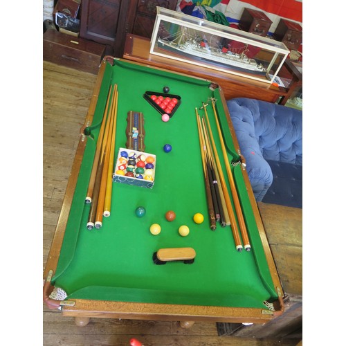 554 - Mahogany Snooker/billards table 6 x 3 (915cm x 100cm) with a detachable table top and accessoires