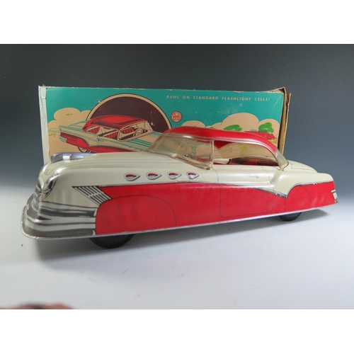 286A - A Very Large Scale Marx Battery Operated Electric Tinplate Convertible Car in Red and Cream in origi... 