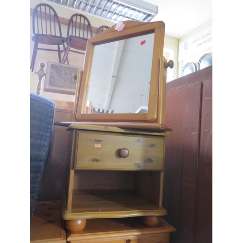 1042 - A Pine Chest of Drawers, bedside table and swivel toilet mirror