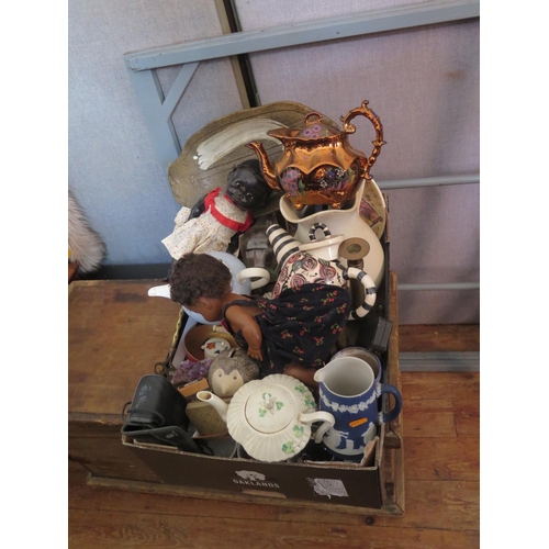 1078A - Wedgwood Jasper Ware Jug, commemorative mugs, Victorian copper lustre teapot, black dolls etc.