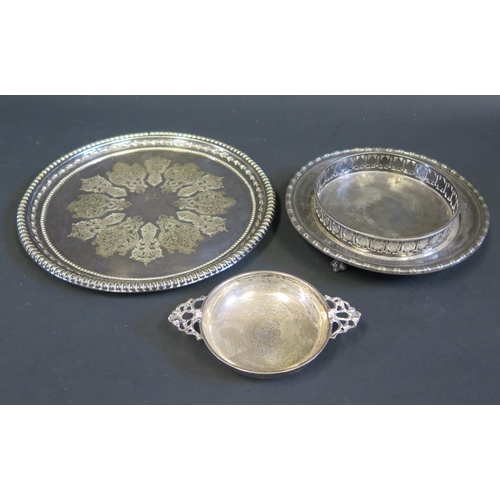 108 - A George V Silver Two Handled Porringer, London 1919, ?9 AP, 88g, silver plated tray and plated stan... 