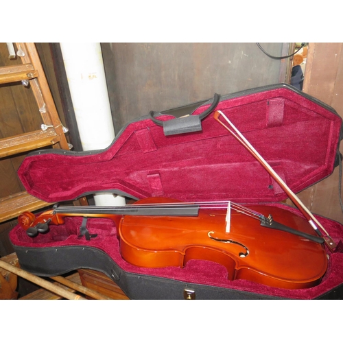 1093 - A Gear4Music Cello and Bow in hard case