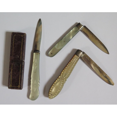 133 - A Victorian Silver Fruit knife with engraved mother of pearl mounts (Birmingham 1870, Alfred Taylor)... 