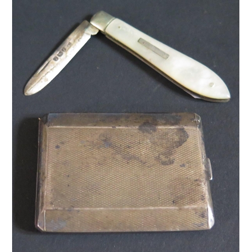 141 - A George VI Silver Match Sleeve (London 1937) and Sheffield silver and MOP fruit knife