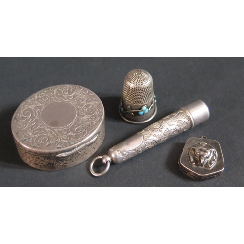 142 - A Victorian Silver and Turquoise Mounted Thimble (one turquoise missing) (London 1893 SF), a Victori... 