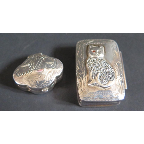 144 - A Modern Sterling Silver Box decorated with a marcasite inlaid cat (3.7X2.7cm) and one other, 25g