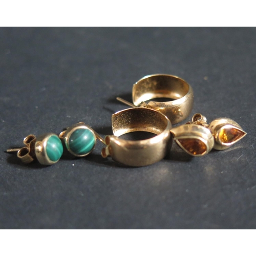 161 - A Pair of 9ct Gold and Citrine Earrings, pair of 9ct gold and malachite earrings and pair of 9ct gol... 