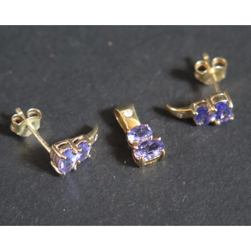 164 - A 9ct Gold, Tanzanite Earring and Pendant Set, 1.4g