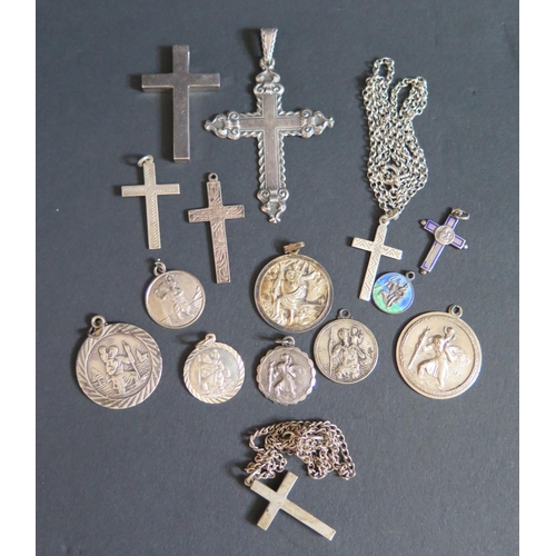 169 - A Selection of Silver Cross Pendants and St. Christopher's, 71.8g