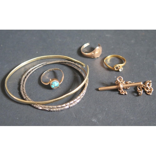 221 - A Selection of 9ct Scrap Gold (8.9g), 9ct turquoise mounted ring (1.8g), diamond ring (one stone mis... 