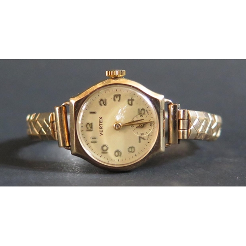 222 - A Vertex 9ct Gold Ladies Wristwatch with plated strap, running