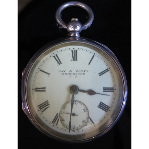 224 - A Victorian Silver Cased Open Dial Pocket Watch by Kays & Cas Worcester no. 18195, running, hinge pi... 