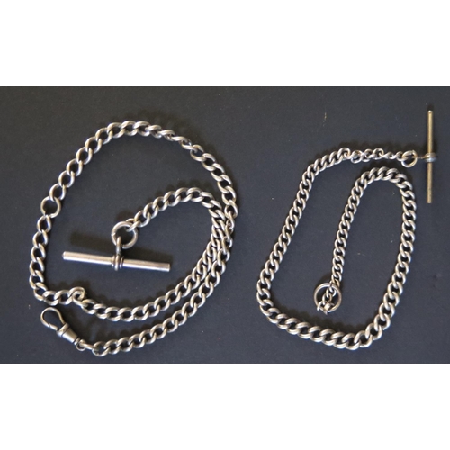 229A - A Silver Albert with T-Bar and silver chain with T-bar, 55g