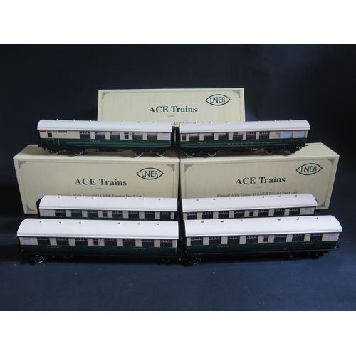 240 - An Ace Trains Vintage Style Gauge O Gresley LNER Tourist Stock Set Collection all electrically lit i... 