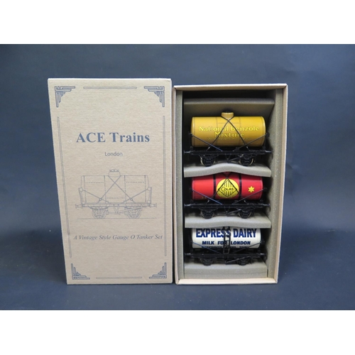 241 - An Ace Trains Vintage Style Gauge O Tanker Set. Appear unused and mint in box.