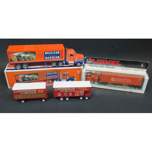 278 - Two Boxed Lionel Trucks and a Corgi Chipperfields Circus Truck and Trailer (loose).