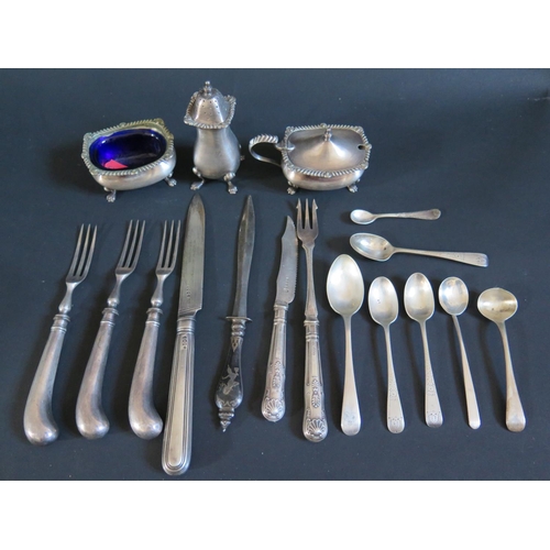 91 - A Selection of Odd Silver Flatware (71g weighable silver), plated cruet etc.