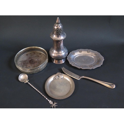 92 - A Maltese Sterling Silver Coin Spoon (29), .830 silver pin dish (41) and plated wear