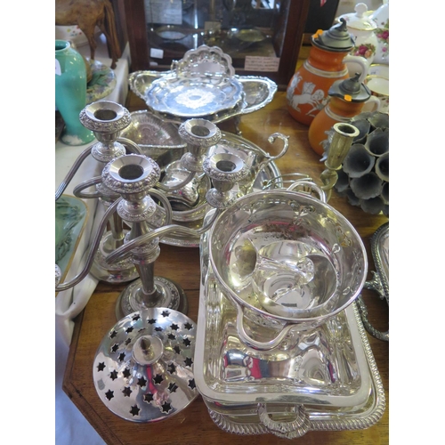 11 - A Selection of Electroplated Silver Hollow Ware including entree dish, tray, candelabra etc.