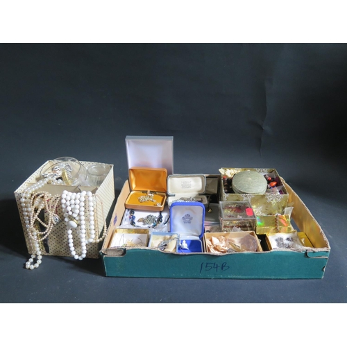 154B - Two Boxes of Costume Jewellery, Watches etc.