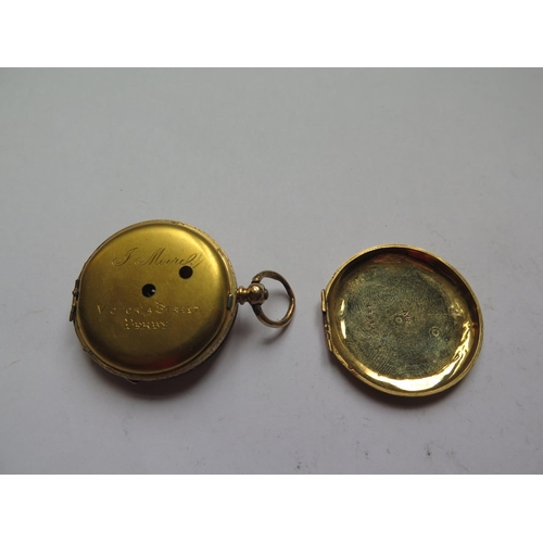 229B - A Damaged 18ct Gold Ladies Fob Watch, back loose, inner cover not gold, with running Girardin Swiss ... 