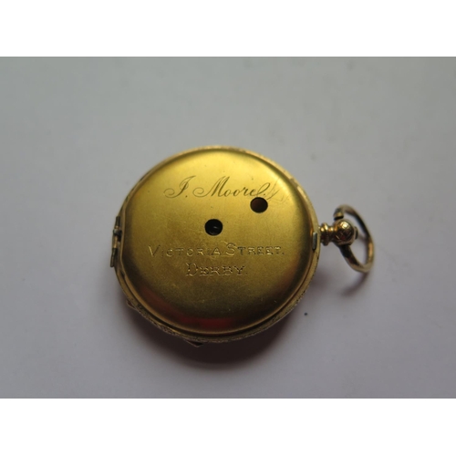 229B - A Damaged 18ct Gold Ladies Fob Watch, back loose, inner cover not gold, with running Girardin Swiss ... 