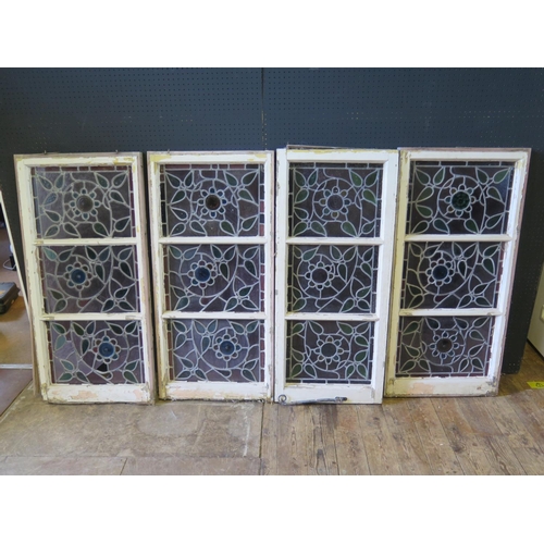 1080 - A Set of Four Leaded and Glazed Stained Glass Windows, 109x52cm