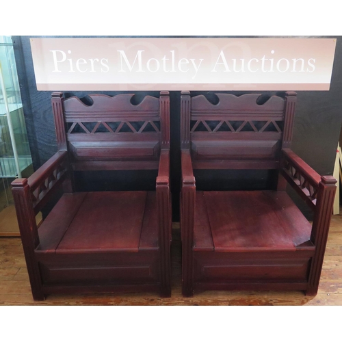 1087 - A Pair of African Armchairs with lift up storage sheets and modern hookah pipe