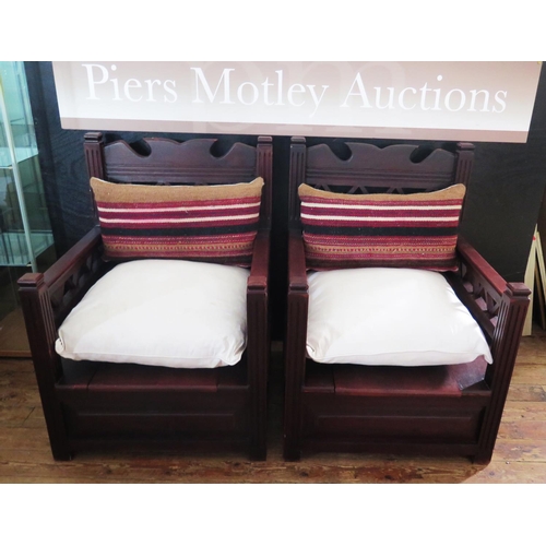 1087 - A Pair of African Armchairs with lift up storage sheets and modern hookah pipe