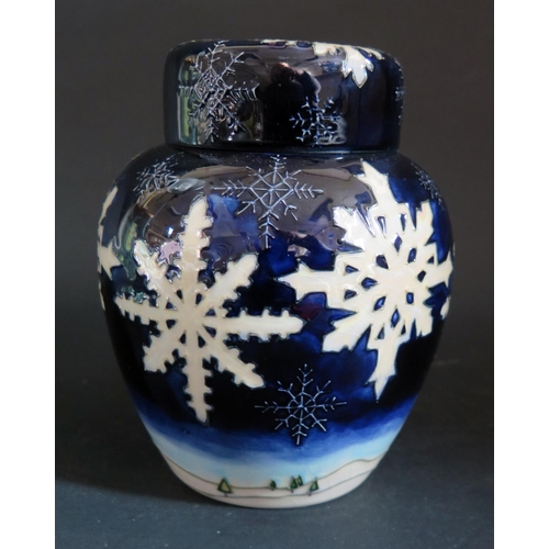 137 - A Modern Moorcroft Opalescent Snow Flake Decorated Ginger Jar by Anji Davenport 2002, no.60, 15.5cm