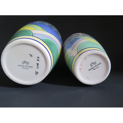 146 - A Graduated Pair of Poole Pottery Decorated Vases 99 26.5cm and 99 20.5cm