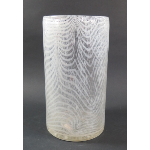 162 - A Glass Sleeve Vase with wavy opaque decoration, 25.5cm high
