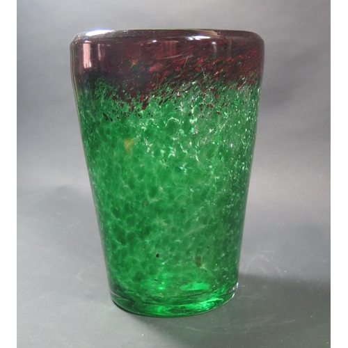 163 - A Monart Glass Green and Red Vase, 20cm