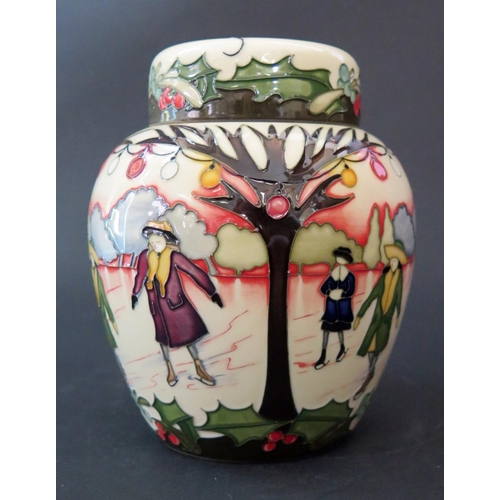 50 - A Modern Moorcroft Limited Edition Ginger Jar Decorated with Ice Skating Scene by Paul Hilditch 2008... 