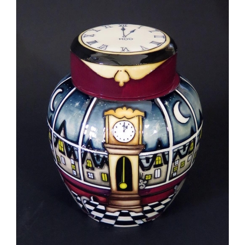 57 - A Modern Moorcroft Limited Edition Nursery Rhyme Series Hickory Dickery Dock Ginger Jar decorated wi... 