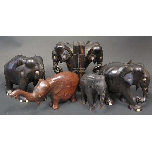 747 - Indian Ebony Elephant Book Ends and elephant ornaments