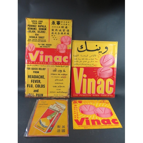 769C - Four Pre-WWII Tins Advertising Signs from Malaya / Borneo advertising Torchlight Cigarettes and Vina... 