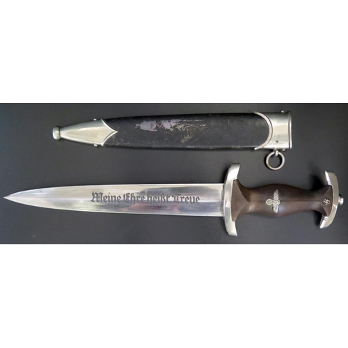 784 - A WWII German SS Dagger with Scabbard by Böker, stamped 1 to the guard, 347mm overall length. Brough... 