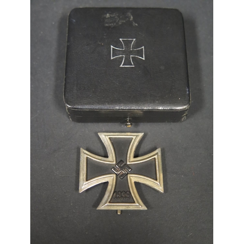 789 - A Cased WWII German Iron Cross with rare rounded 3 and engraved to Fw. H. Schöner 5/J.R. 446 7.3.42