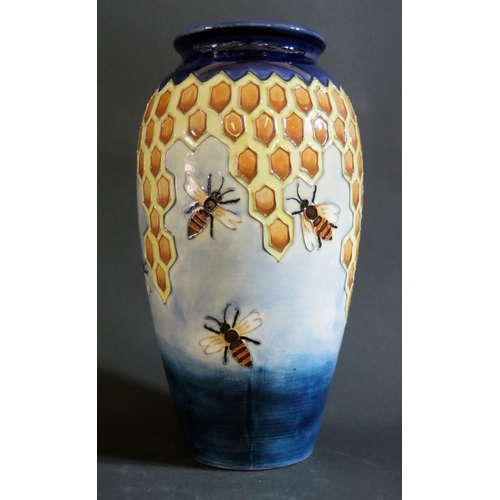 43 - A Modern Moorcroft Bee and Honeycomb Vase, 25cm, boxed